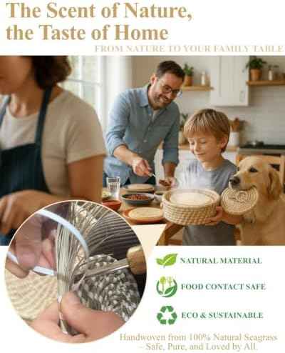 Handwoven Seagrass Tortilla Warmer Basket with Lid, 9.6" Breathable