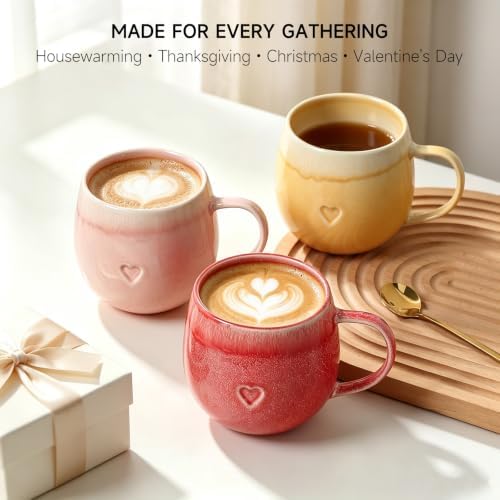 Stoneware Coffee Mugs Set of 4, 12oz Hand-Painted Coffee Cups with