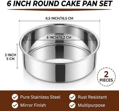 Homikit 6 Inch Round Cake Pan Set of 2, Stainless Steel Smash Baking