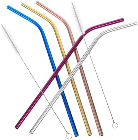 Stainless Steel Drinking Straws Set, Curved and Straight Designs