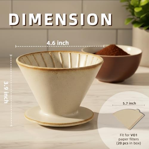 Vintage Ceramic Pour Over Coffee Maker Set, 15.8oz, 20 Filters