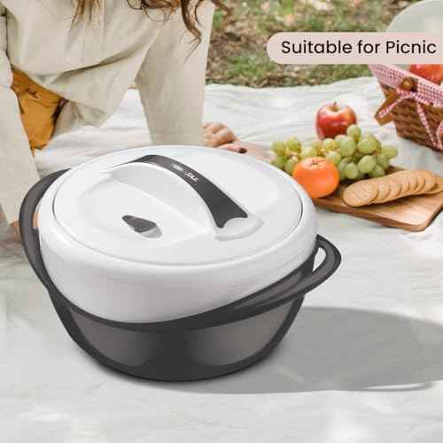 Pinnacle Large Insulated Casserole Dish with Lid 3.6 qt. Elegant Hot Pot Food Warmer/Cooler -Thermal Soup/Salad Serving Bowl Stainless Steel Hot Food Container–Best Gift Set for Moms