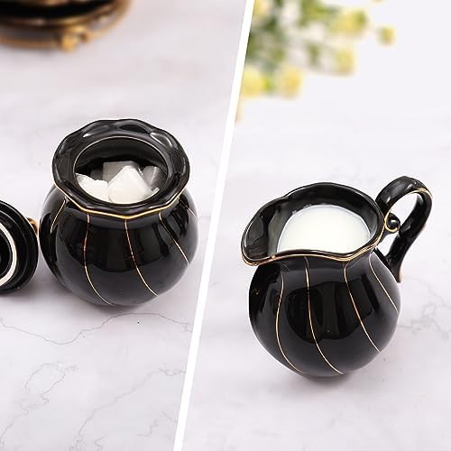 DUJUST Black Cream & Sugar Set, Luxury British Design in Golden Trims