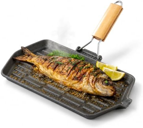 Sartén Para Freír Pescado, 14 x 8 in Cast Iron Fish Grill Pan