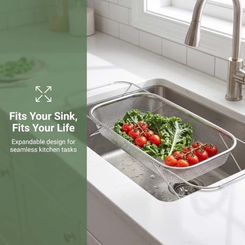 Expandable Over-the-Sink Strainer Basket, Stainless Steel Mesh