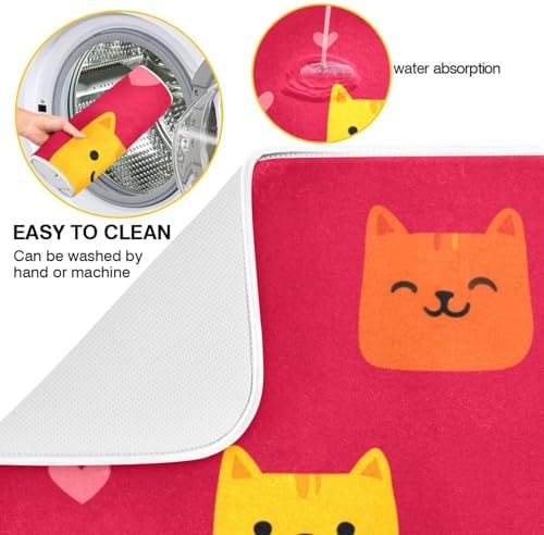 OTVEE Red Cat Art Dish Drying Mat for Kitchen Counter Absorbent Heat