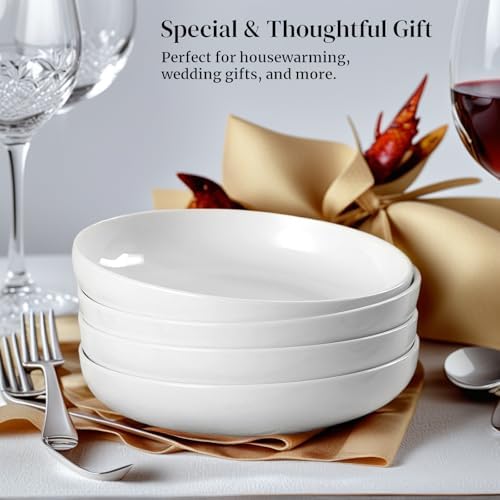 DeeCoo 7 Pack Porcelain Pasta Bowls Ceramic, Large Serving Bowl, Wide