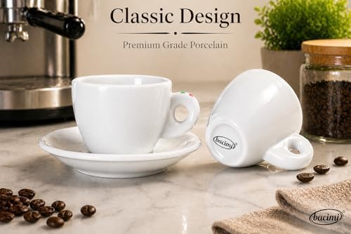 Bacimi® Espresso Cups & Saucers Set of 4 – 3 oz Thick Porcelain Coffee