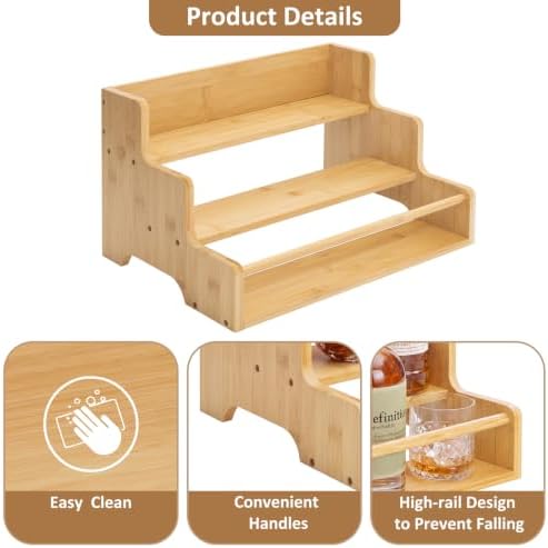 Mufico Bamboo Tabletop Wine Racks with Handles & Guardrail, Bamboo