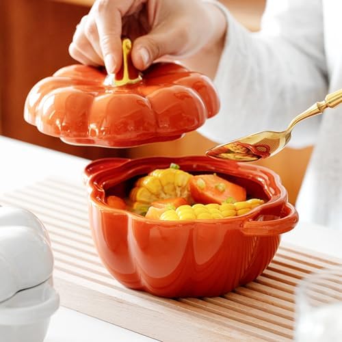 Ceramic Pumpkin Casserole Pot, Pumpkin Saucepan with Lid