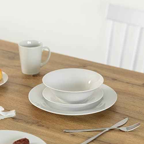 48 PC Rimmed Dinnerware Set for 12 Person | Mugs, Salad and Dinner Plates and Bowls Sets, Dishes with Highly Chip and Crack Resistant, Dishwasher and Microwave Safe, White