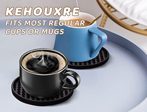 6 Pack Silicone Coasters for Drinks Rubber Coaster with Holder-Black
