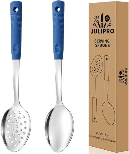 2-Piece Serving Spoons, 11.4-Inch, Solid & Slotted, Platinum Silicone