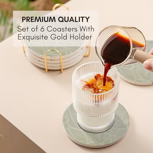 Ceramic Marble Coasters Set of 6, Absorbent Drink Coasters for Table