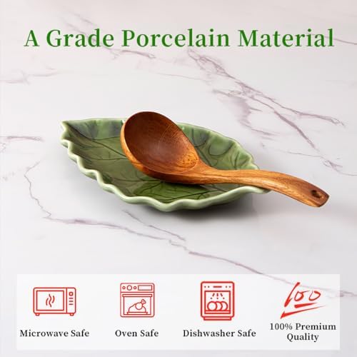 Ceramic Leaf Shape Spoon Rest, Farmhouse Spoon Holder, Green, 1PC