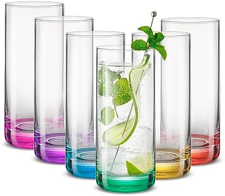 JoyJolt Hue Highball Glasses Set of 6 Tall Drinking Glasses, 13oz