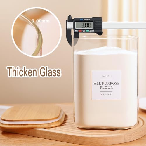 2 Pack Square Glass Flour and Sugar Containers with 132 Kitchen Pantry