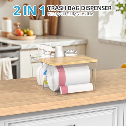 Trash Bag Holder,Garbage Bag Dispenser with Bamboo Lid and Drawer