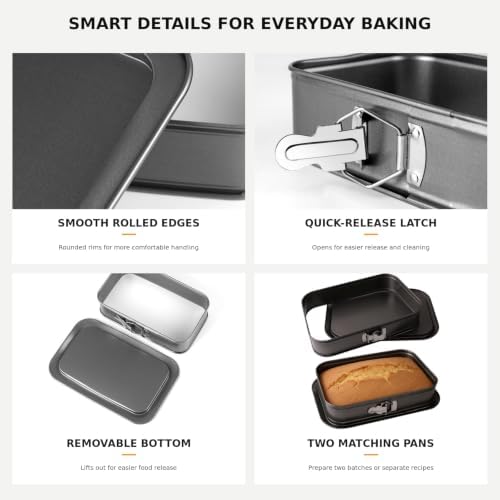 2-Pack 14 x 9 Inch Rectangular Springform Pans with Removable Bottom