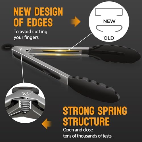 3-Piece Cooking Tongs, 7", 9" and 12", Black