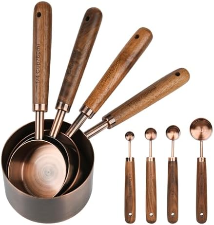 Copper Measuring Cups & Spoons Set 8, Stainless Steel Measuring Cups