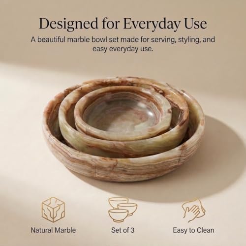 Marble Dipping Bowls Set of 3, Stone Soy Sauce Dish