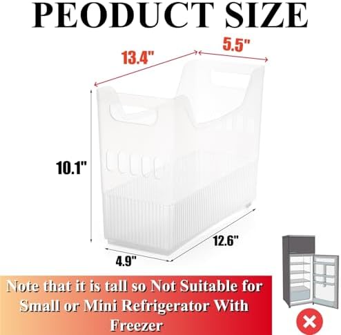 Peohud 3 Pack Freezer Organizer Bins with Wheels, Clear Plastic Pantry