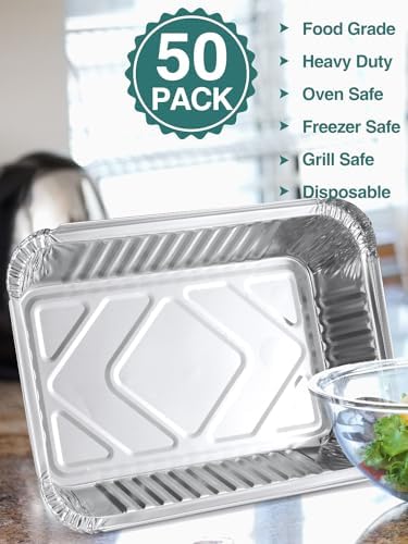 NEEBAKE 50 Pack 8x6 Disposable Aluminum Pans with Lids