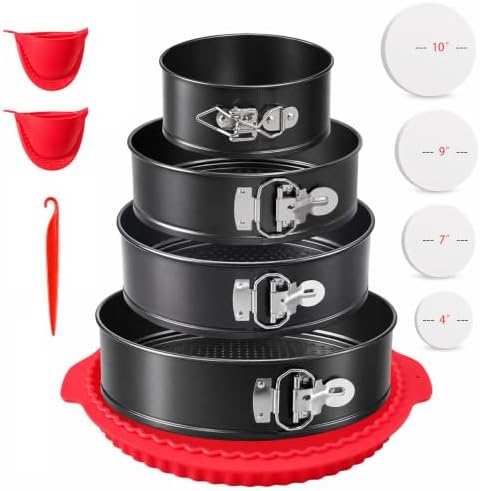4PCS Springform Pan Set, 4, 7, 9, 10 Inch Cheesecake Pans, Removable