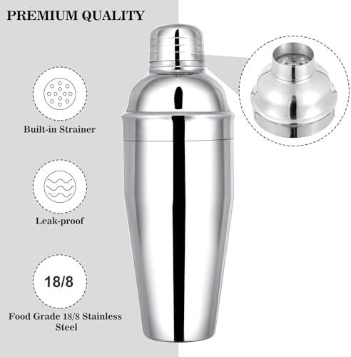 BARsics 24oz Stainless Steel Bar Cocktail Shaker, 1oz/2oz Jigger and