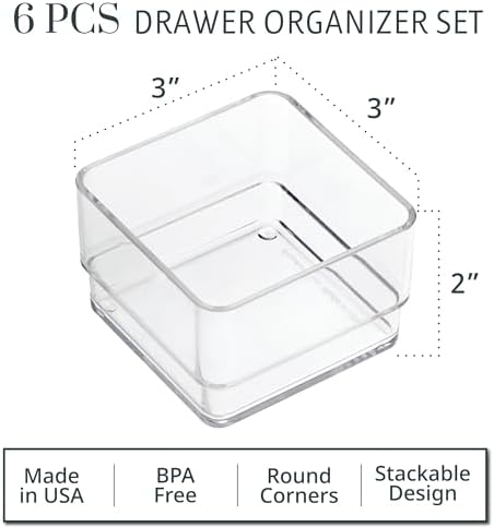 STORi SimpleSort 6-Piece Stackable Clear Drawer Organizer Set | 3" x