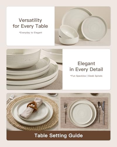 Stoneware Dinnerware Sets with Pasta Bowls, Dish Set for 6