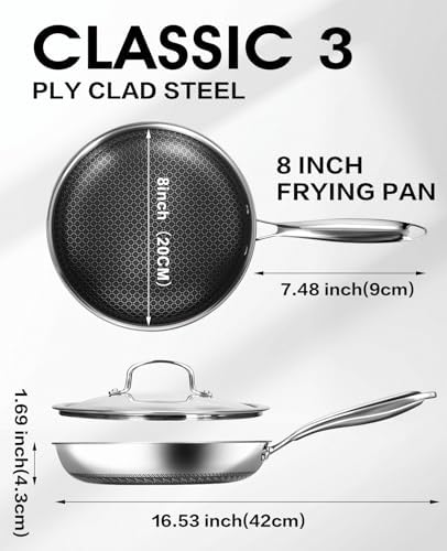 USELUCK 8-Inch Frying Pan. Hybrid Non stick Frying Pans with Glass Lid