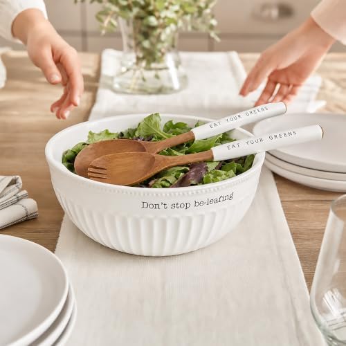 Mud Pie Dolomite, wood Don't Stop Be-Leafing Salad Bowl Set, 32 oz
