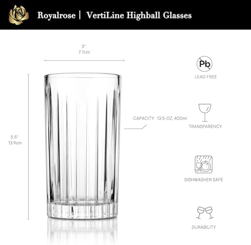 Royalrose Premium VertiLine 13.5oz Highball Glasses Set of 6