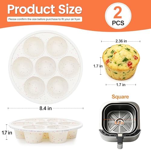 Vinino Silicone Air Fryer Muffin Pan with Reinforced Frame, Egg Bite