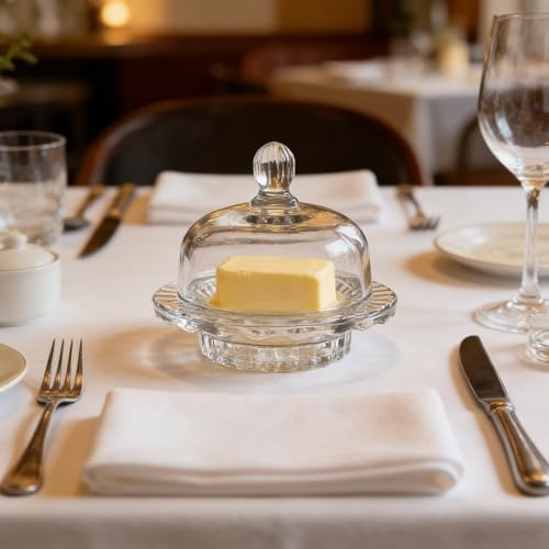 5.3'' Dome Crystal Glass Butter Dish with Lid, 2-Piece Butter