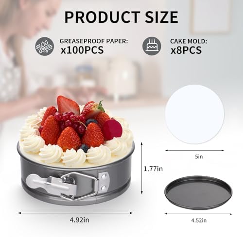 8 Pcs 4 Inch Springform Pan Mini Cheesecake Pan with Removable Base