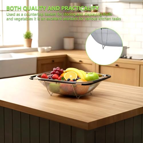 Over Sink Expandable Colander - Collapsible Fine Mesh Strainer Basket