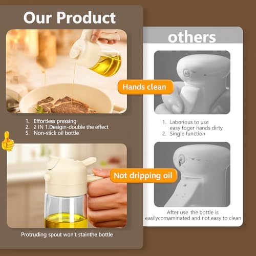 2-in-1 Glass Olive Oil Sprayer and Dispenser, 470ml/16oz, White