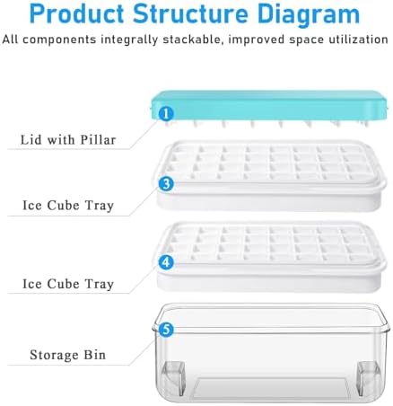 Ice Cube Tray with Lid and Bin, ZZWILLB 64 pcs Ice Trays for Freeze