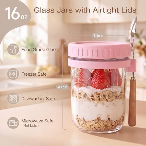 16oz Glass Overnight Oats Containers with Lids, 4 Pack