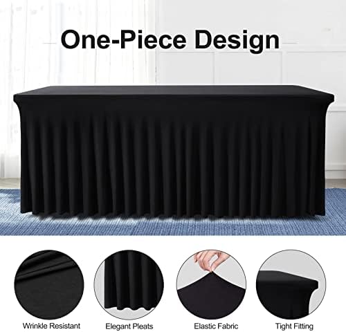 BDDC One-Piece Spandex Black Table Cloth Skirt for 6FT Rectangle
