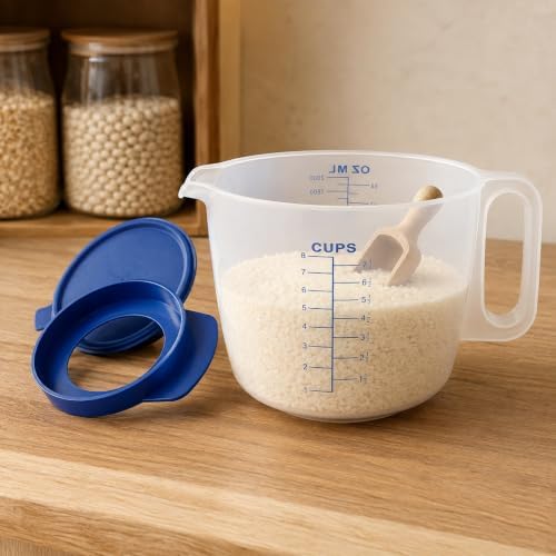 8 Cup Measuring Cup with Splash Guard Lid, BPA-Free Plastic Mixing