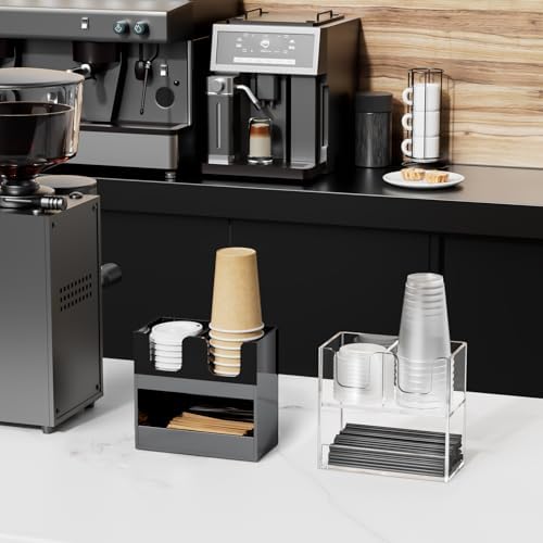 Beego 3-Compartment Cup Holder for Countertop - 2-Tier Black Acrylic