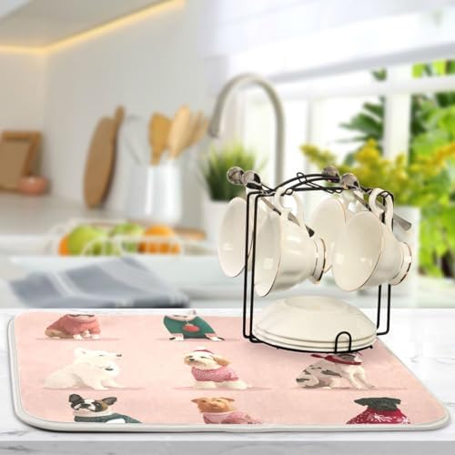 OTVEE Whimsical Pet Decor Dish Drying Mat for Kitchen Counter