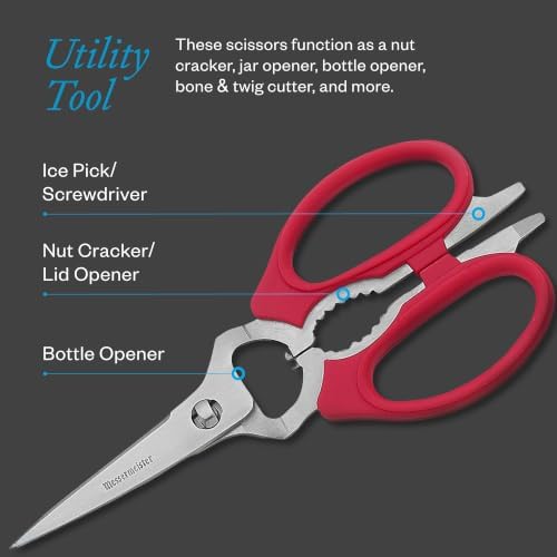 Messermeister 8-Inch Take-Apart Kitchen Scissors, Red - Includes