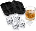 3D 4-Cup Skull Ice Cube Mold w/Reinforced Hard Base & Funnel Lid