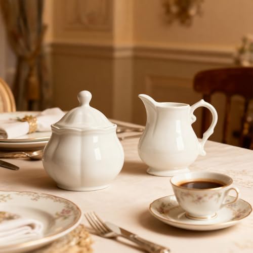 SOCOSY Retro Ceramic Creamer and Sugar Bowl Set, Cream Pitcher and