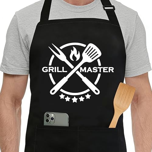 Funny Black Apron with Pockets for Man,Dad,Husband,Father in Law,Chef